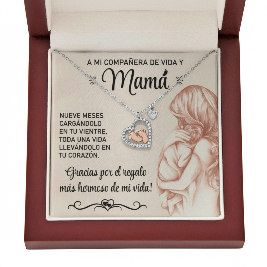 Collar MIKORA Baby Feet Heart: De Papá a la Compañera de Vida - Plata de Ley con Toque de Oro Rosa 14k